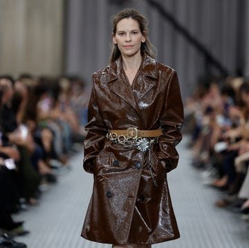 Hilary Swank Is a Miu Miu Girl us actress and film producer hilary swank presents a creation by miu miu for the women ready to wear spring summer 2025 collection as part of the paris fashion week, in paris on october 1st, 2024 photo by geoffroy van der hasselt afp